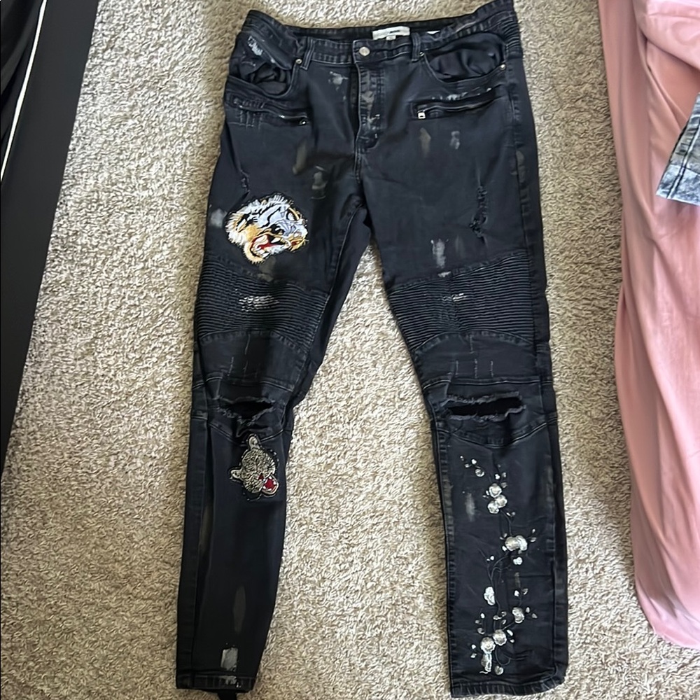 Fashion Nova Black Slim Distressed Jeans